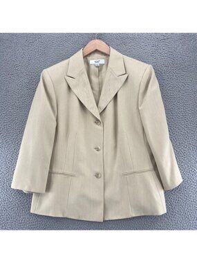 Le Suit Blazer Women 18 Tonal Ivory Herringbone Button Up Jacket Peaked Lapel